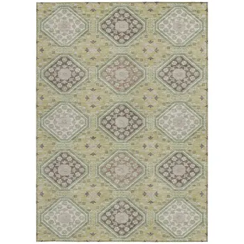 3' X 5' Artichoke Green And Brown Floral Washable Indoor Outdoor Area Rug
