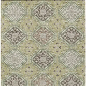 3' X 5' Artichoke Green And Brown Floral Washable Indoor Outdoor Area Rug