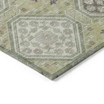5' X 8' Artichoke Green And Brown Floral Washable Indoor Outdoor Area Rug