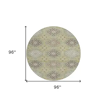 8' Artichoke Green And Brown Round Floral Washable Indoor Outdoor Area Rug