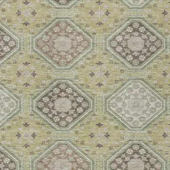 9' X 12' Artichoke Green And Brown Floral Washable Indoor Outdoor Area Rug