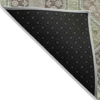 10' X 14' Artichoke Green And Brown Floral Washable Indoor Outdoor Area Rug