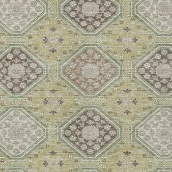 10' X 14' Artichoke Green And Brown Floral Washable Indoor Outdoor Area Rug