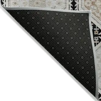 3' X 5' Black And Silver Floral Washable Indoor Outdoor Area Rug