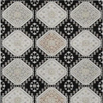 5' X 8' Black And Silver Floral Washable Indoor Outdoor Area Rug