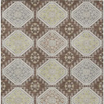 3' X 5' Chocolate And Beige Floral Washable Indoor Outdoor Area Rug