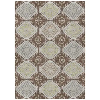 3' X 5' Chocolate And Beige Floral Washable Indoor Outdoor Area Rug