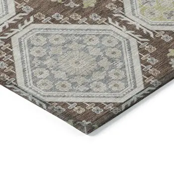 3' X 5' Chocolate And Beige Floral Washable Indoor Outdoor Area Rug
