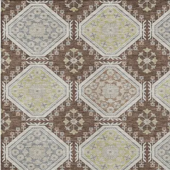 3' X 5' Chocolate And Beige Floral Washable Indoor Outdoor Area Rug