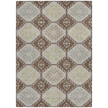 5' X 8' Chocolate And Beige Floral Washable Indoor Outdoor Area Rug