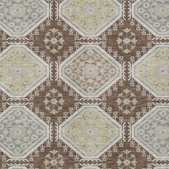 8' X 10' Chocolate And Beige Floral Washable Indoor Outdoor Area Rug