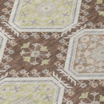 9' X 12' Chocolate And Beige Floral Washable Indoor Outdoor Area Rug