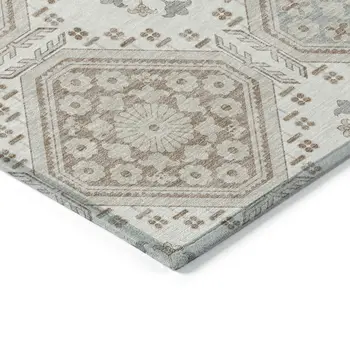 3' X 5' Ivory And Brown Floral Washable Indoor Outdoor Area Rug
