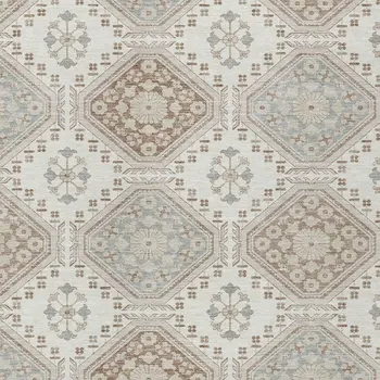 3' X 5' Ivory And Brown Floral Washable Indoor Outdoor Area Rug