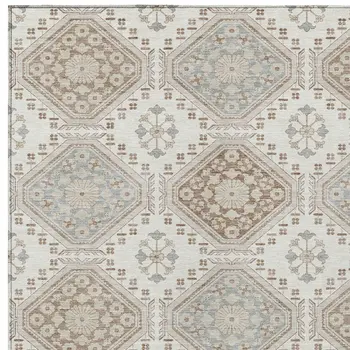 5' X 8' Ivory And Brown Floral Washable Indoor Outdoor Area Rug