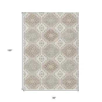 8' X 10' Ivory And Brown Floral Washable Indoor Outdoor Area Rug