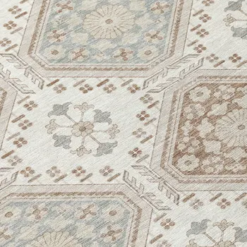 8' X 10' Ivory And Brown Floral Washable Indoor Outdoor Area Rug
