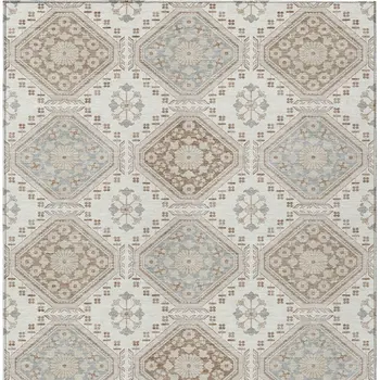 9' X 12' Ivory And Brown Floral Washable Indoor Outdoor Area Rug