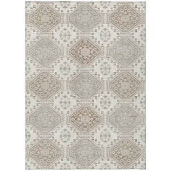 9' X 12' Ivory And Brown Floral Washable Indoor Outdoor Area Rug