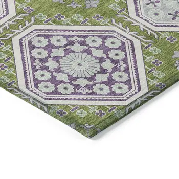 5' X 8' Lime Green And Ivory Floral Washable Indoor Outdoor Area Rug