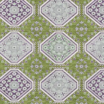 5' X 8' Lime Green And Ivory Floral Washable Indoor Outdoor Area Rug