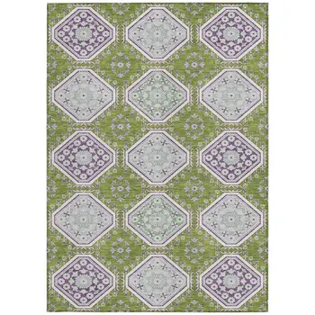 8' X 10' Lime Green And Ivory Floral Washable Indoor Outdoor Area Rug