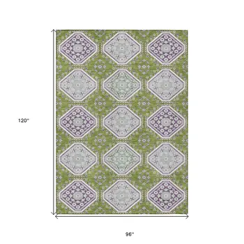 8' X 10' Lime Green And Ivory Floral Washable Indoor Outdoor Area Rug
