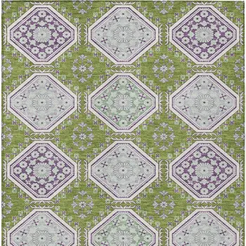 8' X 10' Lime Green And Ivory Floral Washable Indoor Outdoor Area Rug
