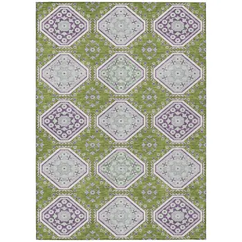 10' X 14' Lime Green And Ivory Floral Washable Indoor Outdoor Area Rug