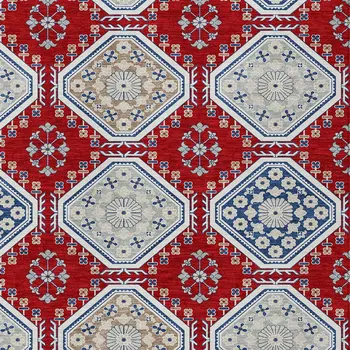 3' X 5' Red And Navy Blue Floral Washable Indoor Outdoor Area Rug