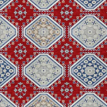 8' X 10' Red And Navy Blue Floral Washable Indoor Outdoor Area Rug