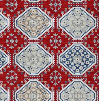 10' X 14' Red And Navy Blue Floral Washable Indoor Outdoor Area Rug