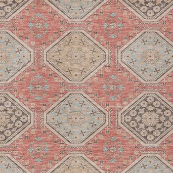3' X 5' Salmon And Beige Floral Washable Indoor Outdoor Area Rug