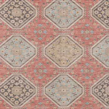 5' X 8' Salmon And Beige Floral Washable Indoor Outdoor Area Rug