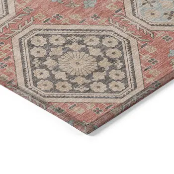 8' X 10' Salmon And Beige Floral Washable Indoor Outdoor Area Rug