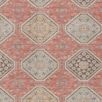 8' X 10' Salmon And Beige Floral Washable Indoor Outdoor Area Rug