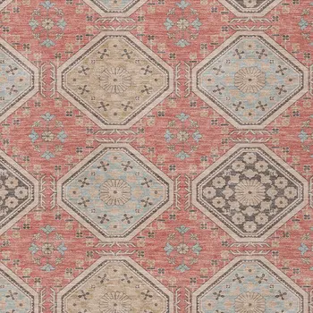 9' X 12' Salmon And Beige Floral Washable Indoor Outdoor Area Rug