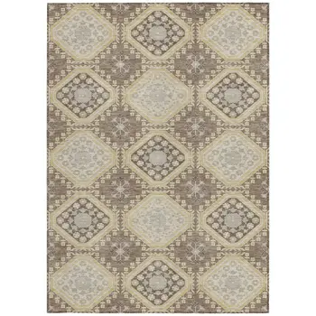 3' X 5' Taupe And Beige Floral Washable Indoor Outdoor Area Rug