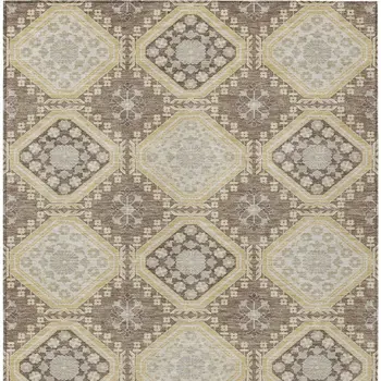 3' X 5' Taupe And Beige Floral Washable Indoor Outdoor Area Rug