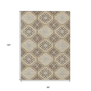 8' X 10' Taupe And Beige Floral Washable Indoor Outdoor Area Rug