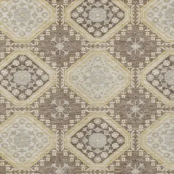 8' X 10' Taupe And Beige Floral Washable Indoor Outdoor Area Rug