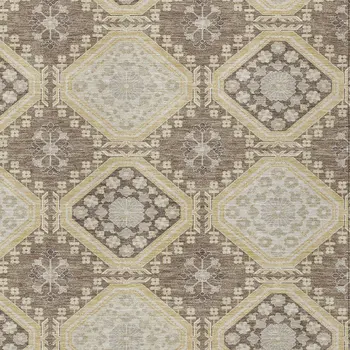 9' X 12' Taupe And Beige Floral Washable Indoor Outdoor Area Rug