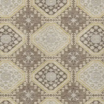 10' X 14' Taupe And Beige Floral Washable Indoor Outdoor Area Rug
