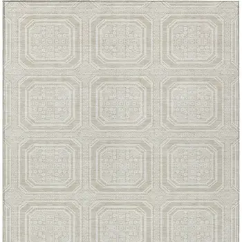 3' X 5' Beige And Ivory Geometric Washable Indoor Outdoor Area Rug