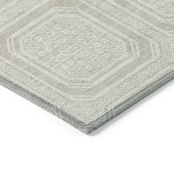 3' X 5' Beige And Ivory Geometric Washable Indoor Outdoor Area Rug