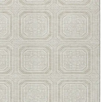 3' X 5' Beige And Ivory Geometric Washable Indoor Outdoor Area Rug