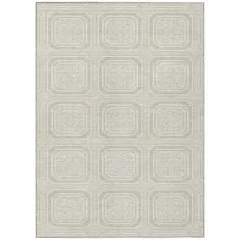 8' X 10' Beige And Ivory Geometric Washable Indoor Outdoor Area Rug