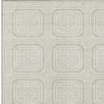 8' X 10' Beige And Ivory Geometric Washable Indoor Outdoor Area Rug