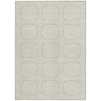 10' X 14' Beige And Ivory Geometric Washable Indoor Outdoor Area Rug