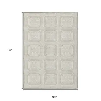 10' X 14' Beige And Ivory Geometric Washable Indoor Outdoor Area Rug
